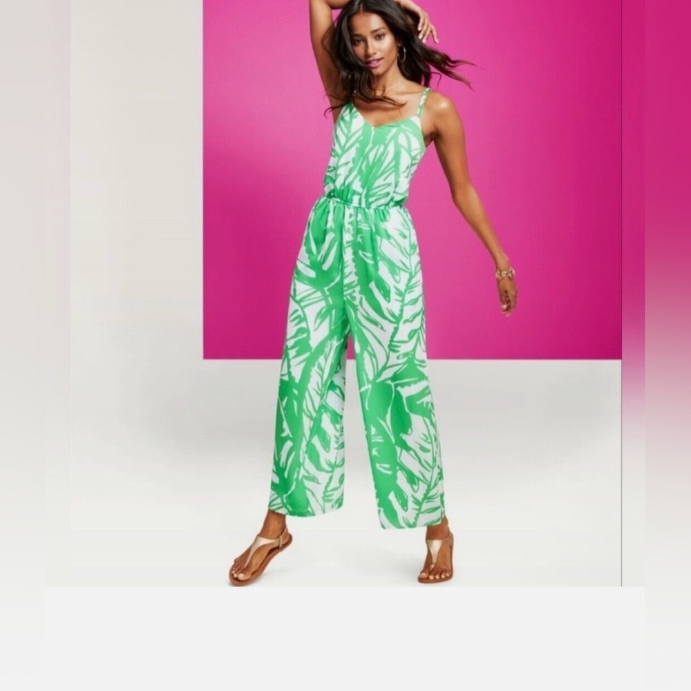 Lilly Pulitzer for Target Green & White Tropical Print Wide-Leg Jumpsuit